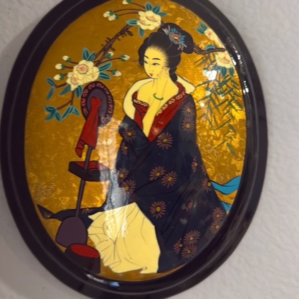 Gorgeous vintage enamel japanese wall painting/ decor